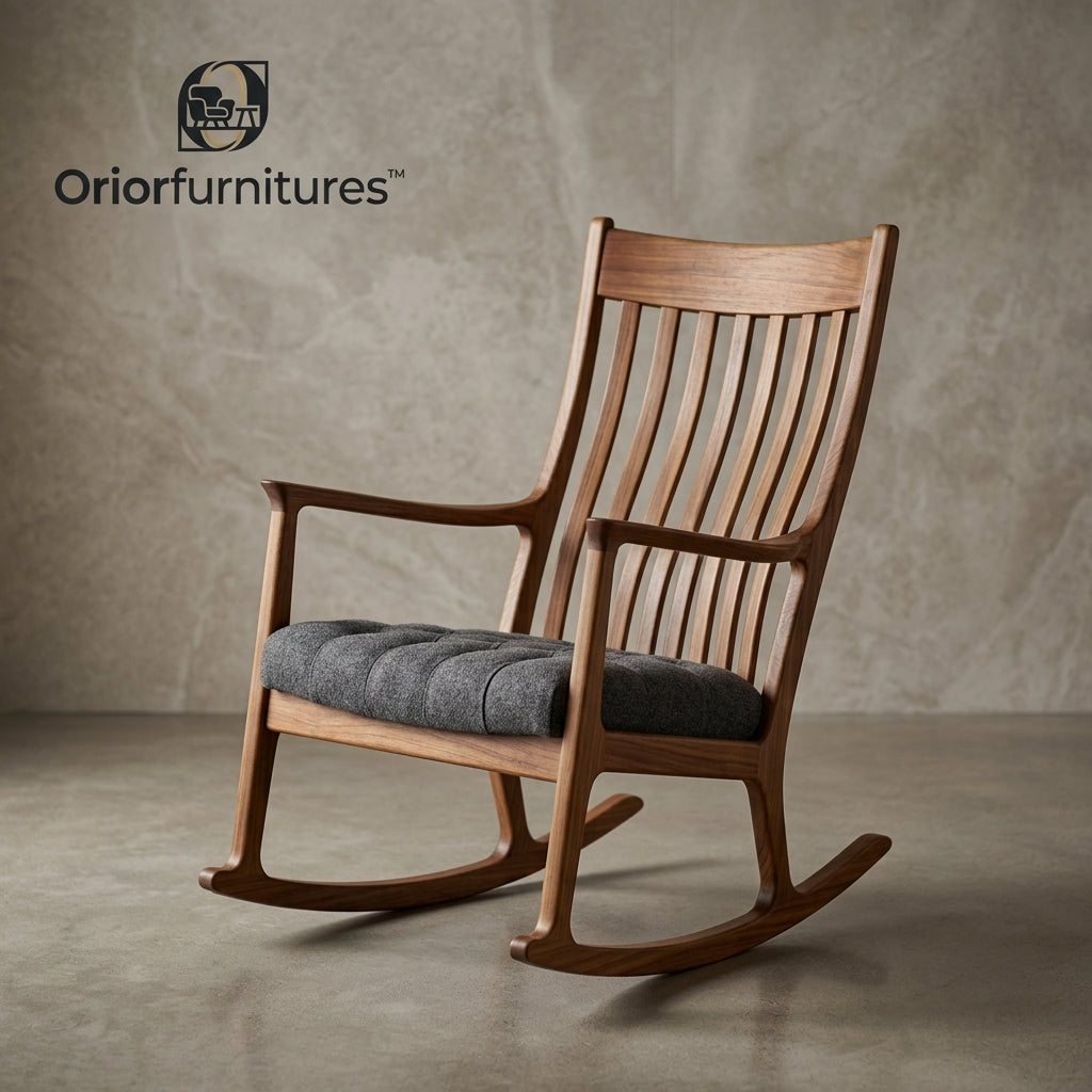 Oriorfurnitures™ Wooden Rocking Chair with Cushioned Seat